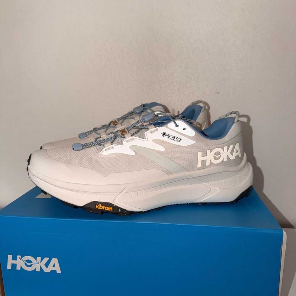 Hoka White, blue and gold Shoes